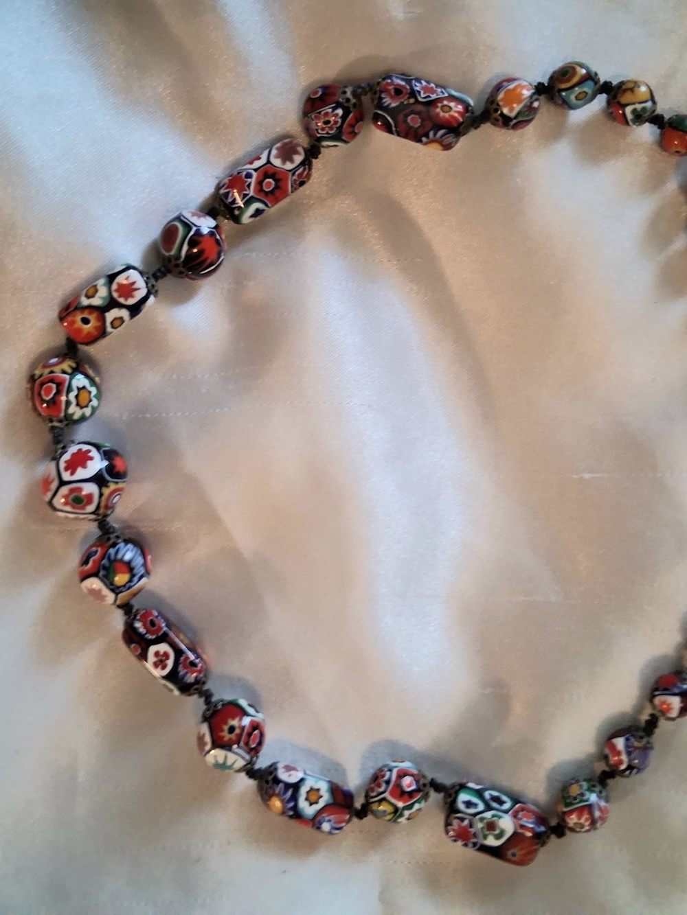 Vtg Handknotted Multicolor Millefiori Glass Bead Necklace - Picture 10 of 11
